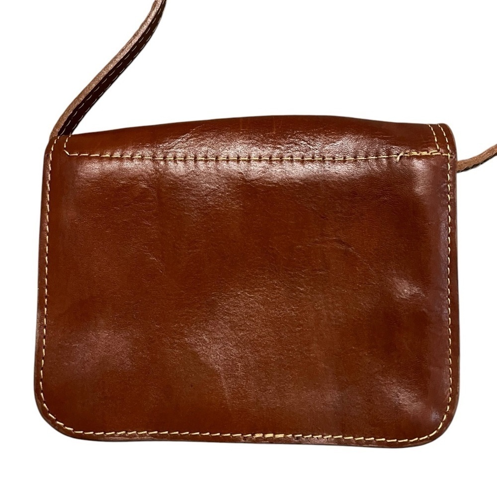 VERA PELLE small vintage flap front brown leather small accordion crossbody bag - Picture 4 of 6